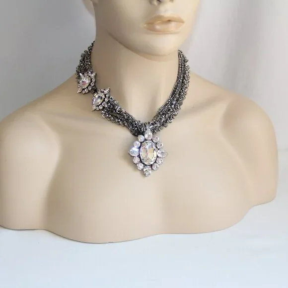 RARE Rodrigo Otazu Crystal Silver Statement Necklace - Picture 9 of 16